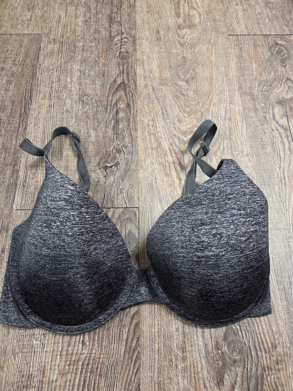 Victoria's Secret Uplift Semi Demi Padded Underwire 32DD Bra Black Gray Heather